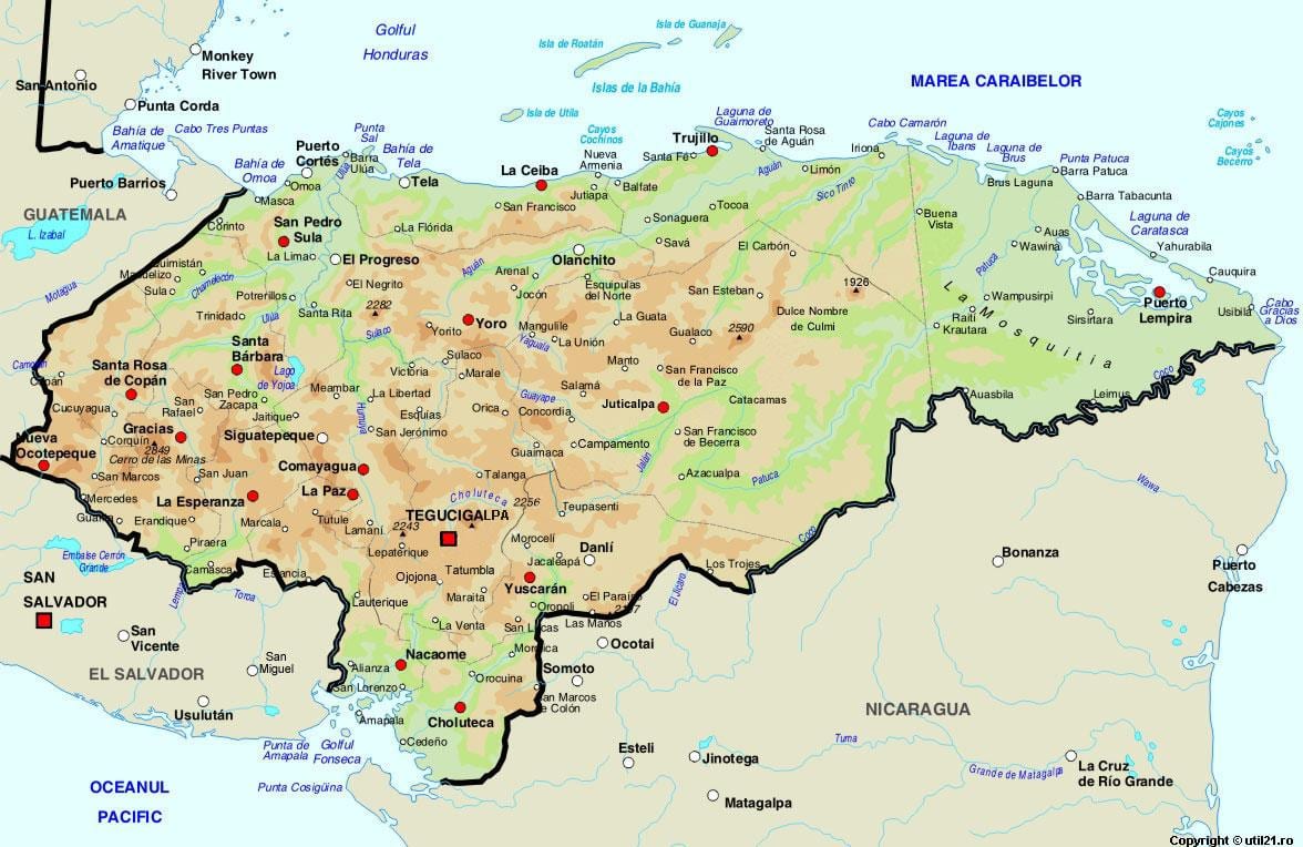 карта Гондураса и соседних стран
