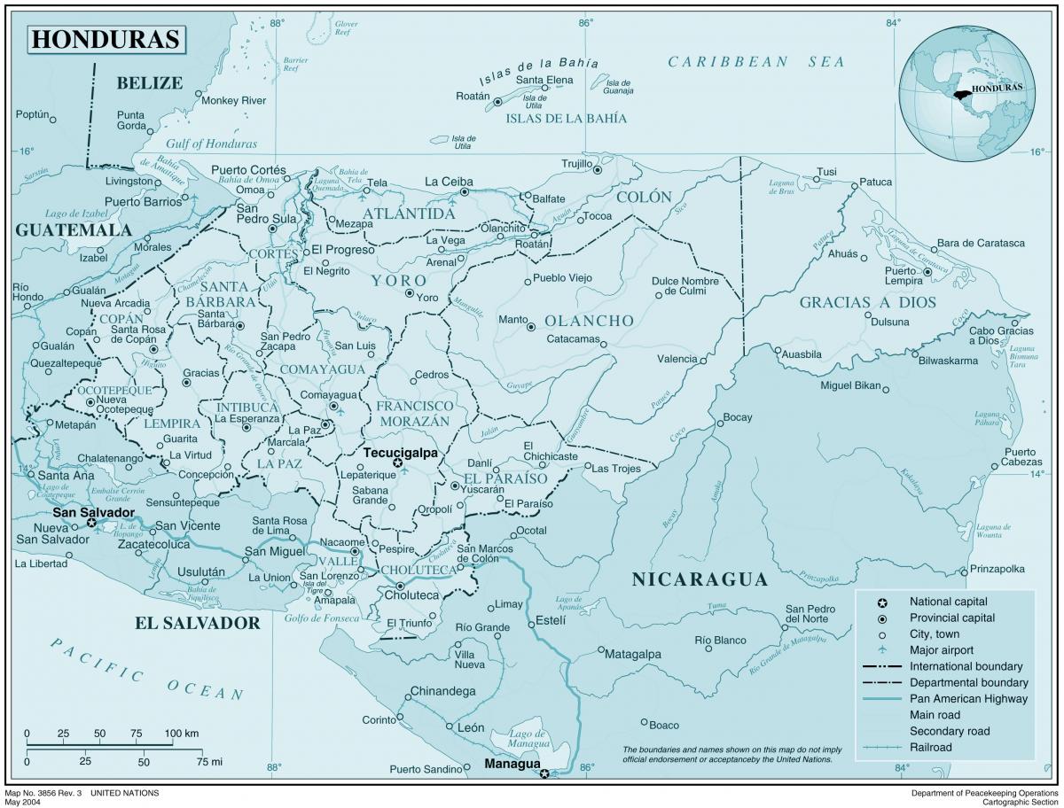 карта физическая карта Гондураса