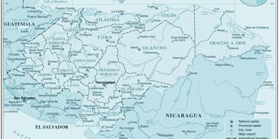 Карта физическая карта Гондураса